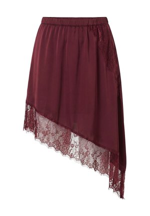 MIAMODA, SATIN-ROCK, A-LINIE, SPITZENKANTE AM ASYMMETRISCHEN SAUM - A-snit nederdel - claret