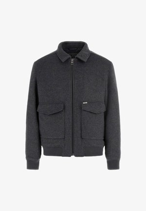 Grau melierte Bomberjacke aus Wollmischung mit Reißverschluss, flachem Kragen, zwei Fronttaschen sowie gerippten Bündchen und Saum.