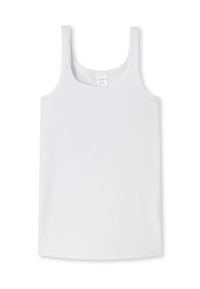 Witte tanktop van soepel katoen, met een ronde halslijn en brede schouderbanden. Eenvoudig ontwerp, zonder patronen of versieringen.