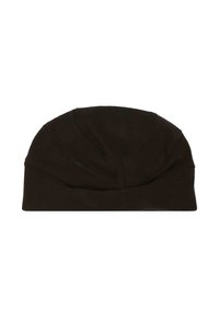 Caciula din fleece negru, cu cusături vizibile, concepută pentru căldură și purtare casuală.