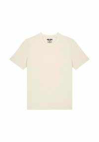 T-shirt beige clair en coton doux. Encolure ronde classique, manches courtes et coupe décontractée. Design minimaliste sans motifs ni accents.