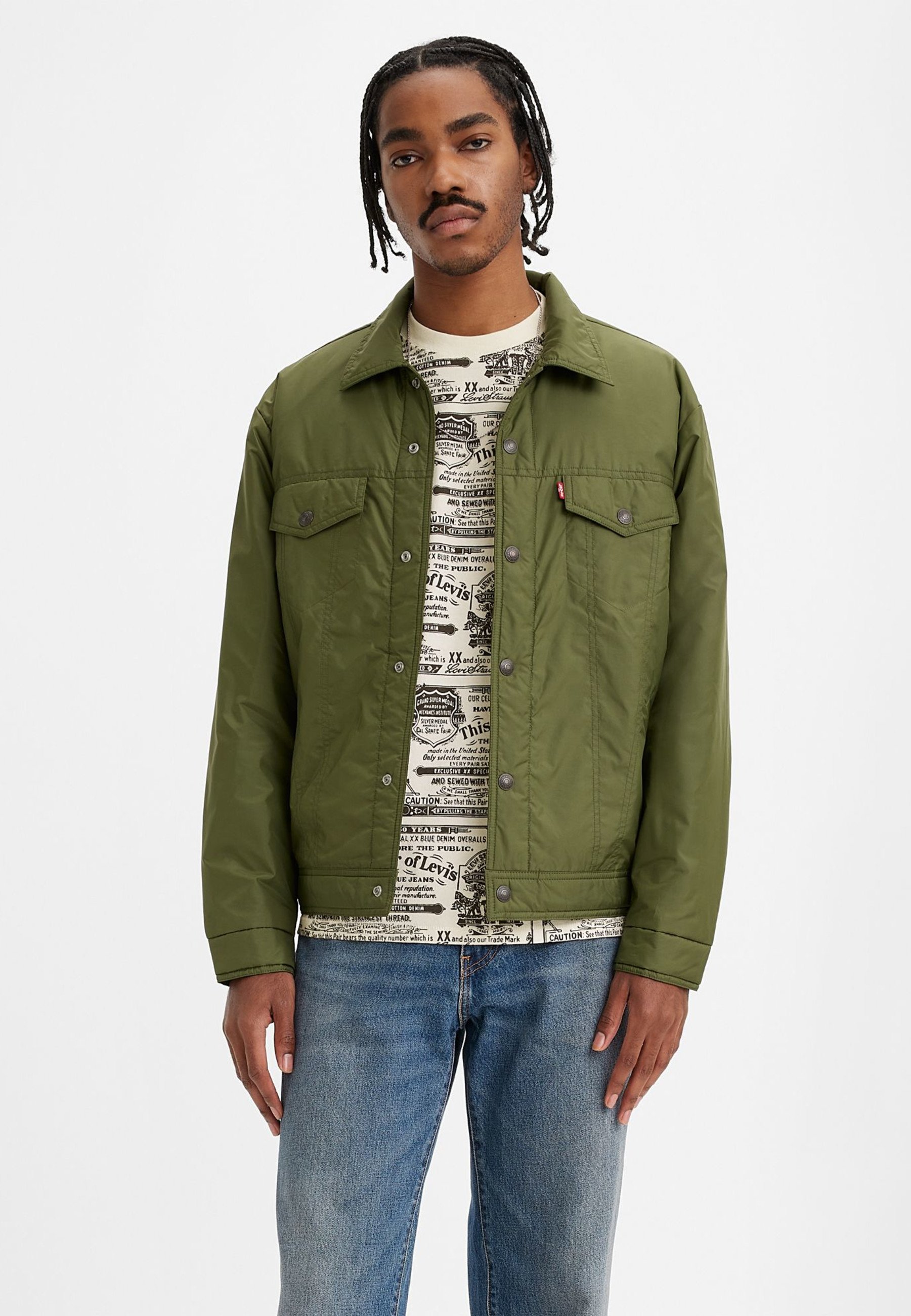 Olive Green Levi Green Denim Jacket Padded Trucker Jacket Levis