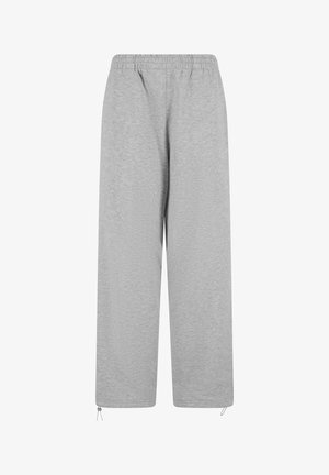 Heledad hallikas, vabalt sobivad püksid elastse vöökohtaga, kitsenevate pahkluude ja nööpidega, sile ja pehme kangastekstuuri.