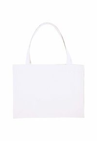 Borsa a tracolla bianca in tela, con due manici lunghi, forma rettangolare, texture liscia e senza motivi o accessori visibili.