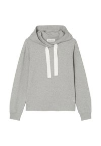 Grijze hoodie van zachte stof, met een trekkoord met witte accenten, lange mouwen en een relaxte pasvorm.