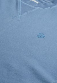 Lichtblauw katoenen sweatshirt met een ronde hals, pullover ontwerp en geborduurd logo op de borst. Zachte textuur en eenvoudige stikdetail.