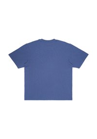 T-shirt in cotone blu con collo rotondo classico, maniche corte e vestibilità comoda. Texture liscia e colore uniforme senza motivi o loghi.