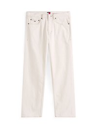 Beige denimjeans med rett ben-design, med glidelås, fem lommer og kontraststing. Logomerke på midjebåndet.