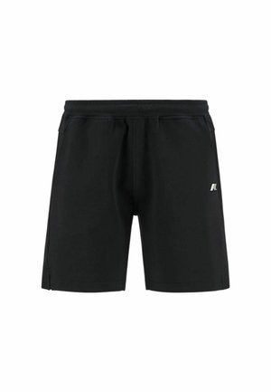 Pantaloni sportivi neri con vita elastica, due tasche laterali e un piccolo logo sulla gamba sinistra. Tessuto liscio, lunghezza a metà coscia.