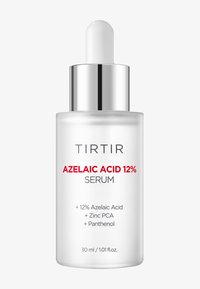 Flacone di siero TIRTIR all'Acido Azelaico 12% con tappo contagocce bianco, evidenziando gli ingredienti principali e il volume di 30 ml su un contenitore in vetro satinato.