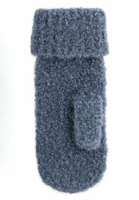 Grau, flauschige gestrickte Fäustlinge mit umklappbarem Bündchen und einer strukturierten, runden Form. Enthält eine kleine Daumenöffnung für Vielseitigkeit.