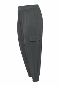 Mörkgrå, lätta, avsmalnande sweatpants med elastiskt midjeband, sidofickor och en cargoficka, som har mjukt material och en avslappnad passform.