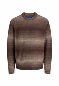 Brązowy sweter z dzianiny w gradient z okrągłym dekoltem, z długimi rękawami, ściągaczami przy mankietach i na dole od Jack & Jones.