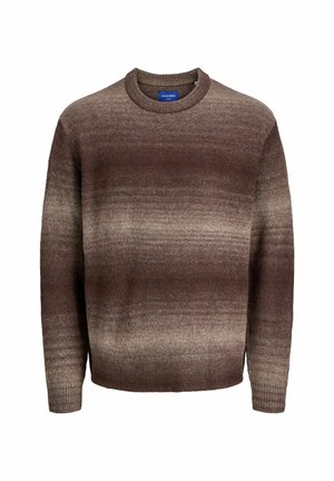Bruine gradient gebreide ronde halstrui met lange mouwen, geribbelde cuffs en zoom van Jack & Jones.