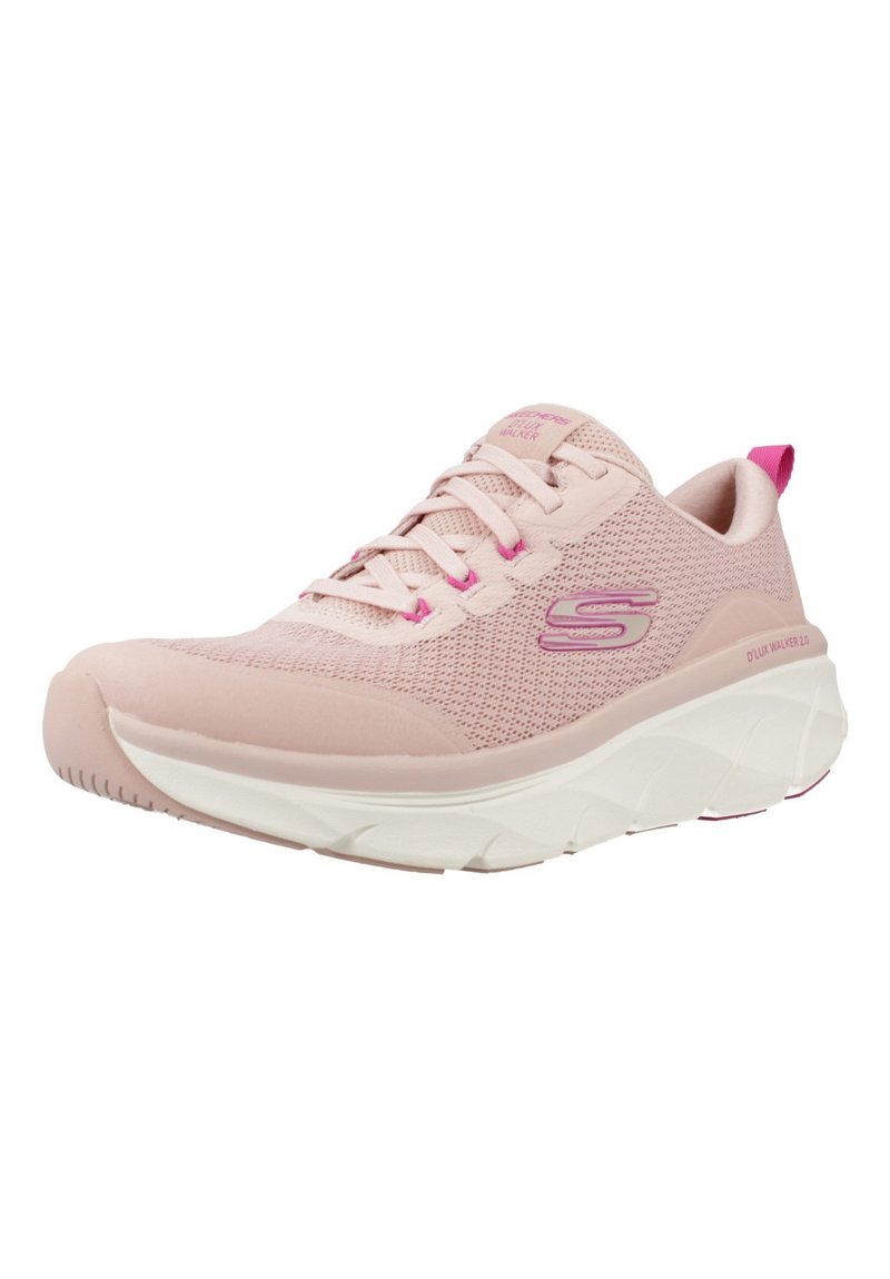 Baskets de sport rose clair avec empeigne en maille, semelle blanche rembourrée et accents roses contrastants. Dotées d'un bout rond et d'un système de laçage.