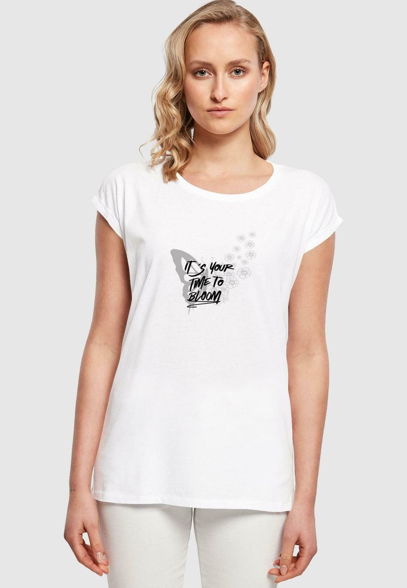 Merchcode IT´S YOUR TIME TO BLOOM EXTENDED SHOULDE - T-shirts print - white