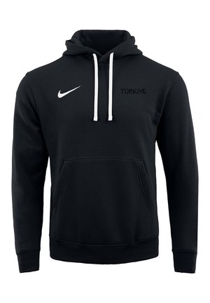 Schwarzer Nike-Hoodie mit weißen Kordeln, einer vorderen Kängurutasche und dem Schriftzug "TÜRKİYE" auf der Brust.