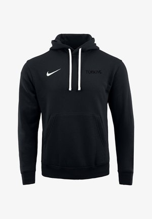 Schwarzer Nike-Hoodie mit weißen Kordeln, einer vorderen Kängurutasche und dem Schriftzug "TÜRKİYE" auf der Brust.