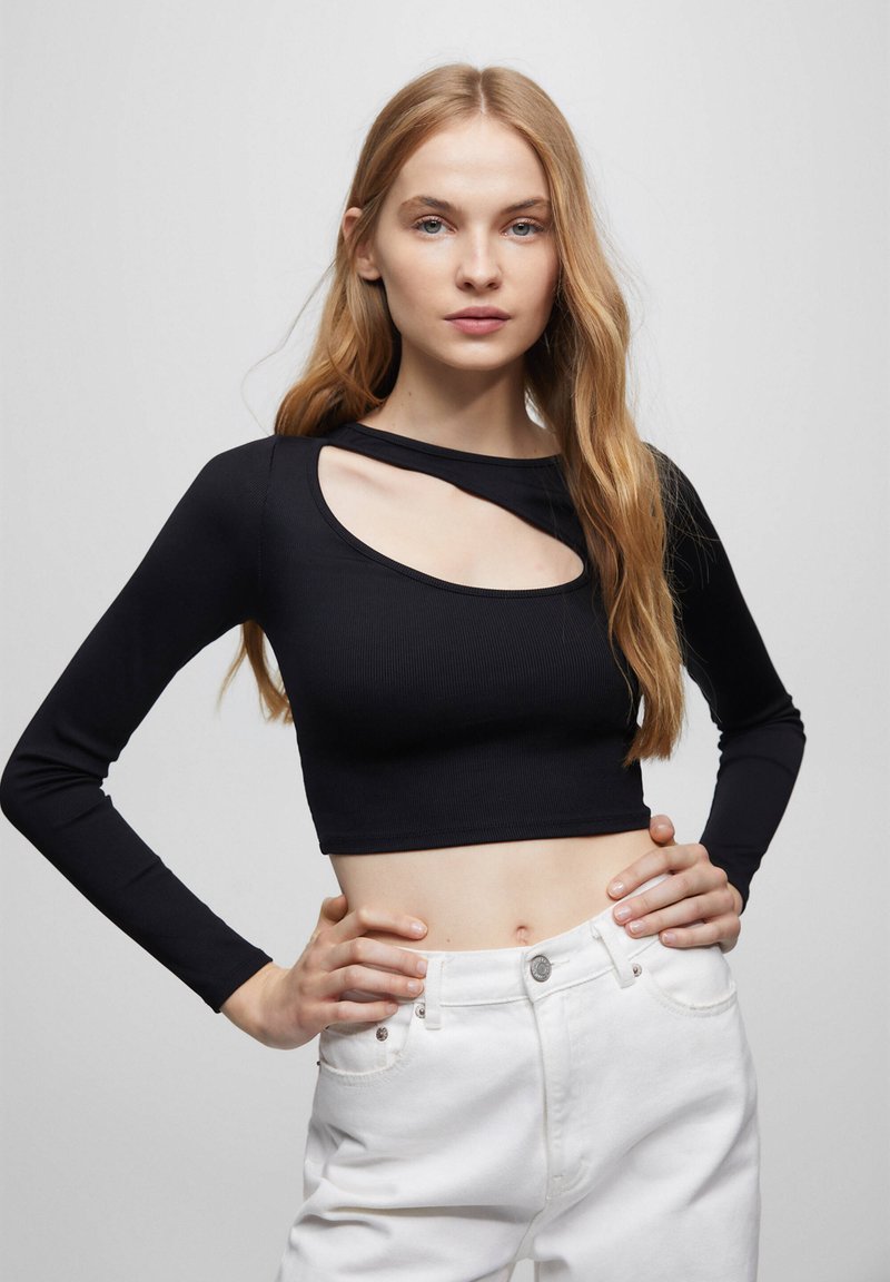 PULL&BEAR CUT OUT WITH LONG SLEEVES Longsleeve mottled black