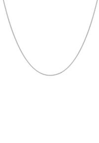 Zilveren ketting met platte, in elkaar grijpende schakel met een gladde, gepolijste afwerking, die een delicate en minimalistische uitstraling heeft.
