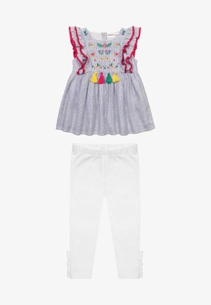 FRILLED TOP AND LEGGING SET - Punčochy - white light blue