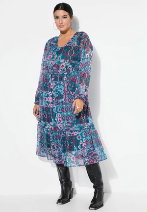 MIDI A-LINE DOPPELLAGIG FLORALER PRINT SAUMVOLANT - Denní šaty - blackberry