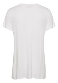 Camiseta blanca de manga corta vista desde atrás, con un sencillo cuello redondo y sin logotipos ni diseños visibles.