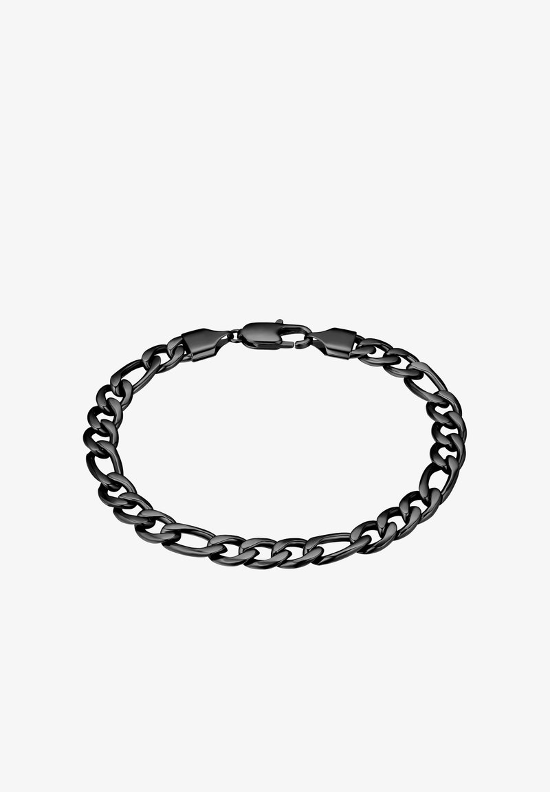 Mustast metallist linkidega käevõru, millel on kindel lukustus ja sile viimistlus. Lihtne disain ilma täiendavate kaunistusteta.