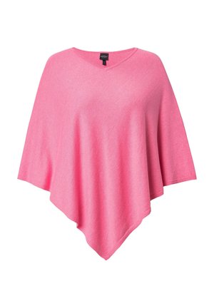 Roze poncho met een V-hals ontwerp, voorzien van een losse pasvorm en een driehoekige vorm. Gemaakt van zachte stof met een gladde textuur.