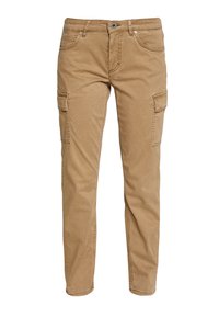 Spodnie cargo w kolorze khaki wykonane z bawełny o gładkiej fakturze, wyposażone w dwie boczne kieszenie i dopasowany krój z klasycznym zapięciem na guzik.