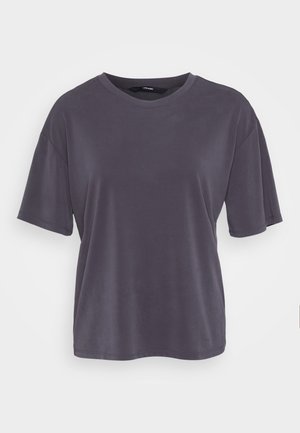 Gray short-sleeve t-shirt with a relaxed fit, round neck, smooth texture, and simple design. No patterns or embellishments visible.