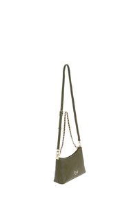 Borsa a tracolla in ecopelle verde oliva, design trapuntato, accessori in tonalità oro, tracolla a catena staccabile e chiusura con zip con dettaglio del logo.