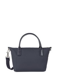 Borsa a tracolla blu navy in tessuto testurizzato, con manici robusti e tracolla removibile. Presenta dettagli eleganti e un design minimalista.