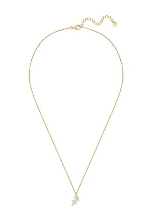 Collier en or avec une chaîne fine et deux pendentifs, l'un simple et l'autre orné de pierres transparentes, équipé d'un fermoir à homard et d'une longueur ajustable.