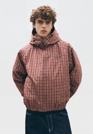 Bershka CHECKED HOODED - JACKET - Übergangsjacke - mottled orange