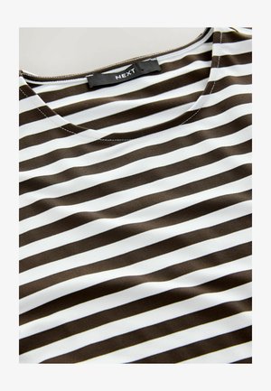 Gestreiftes T-Shirt in Braun und Weiß mit Rundhalsausschnitt und weichem, glattem Material. Das Etikett lautet "NEXT."