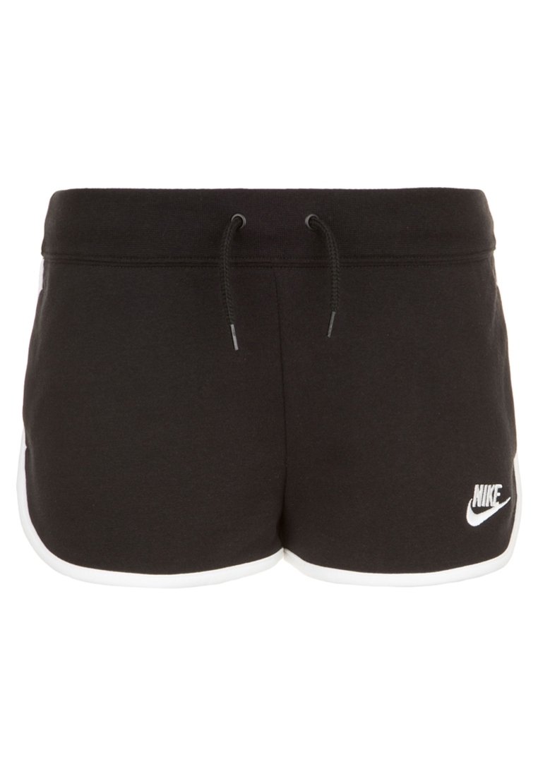 Svarta träningsshorts med dragsko i midjan, vita sidopaneler och en liten vit Nike-logga längst ner till höger fram. Mjuk tyg.