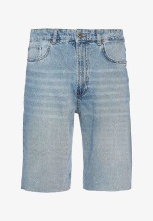 Denim shorts in light blue, featuring a classic five-pocket design, button closure, straight cut, and subtle fading detail on the fabric.