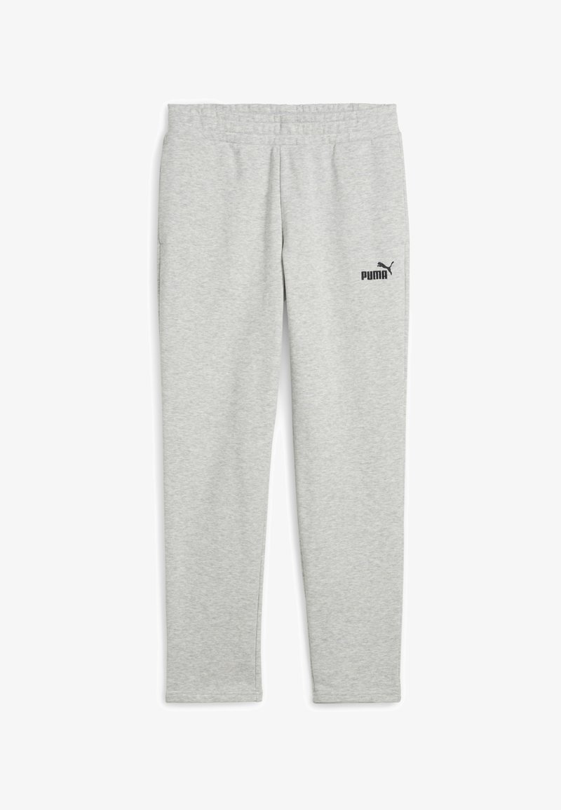 Helehallid Puma dressipüksid elastse vöökohaga ja must Puma logo ülemisel vasakul reiel, paigutatud lamedalt.