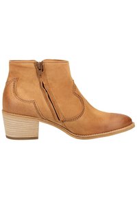 Kožené kotníkové boty v šedé barvě s zaoblenou špičkou, bočními zipy a klínovým podpatkem. Disponují nenápadným prošíváním a hladkým povrchem.