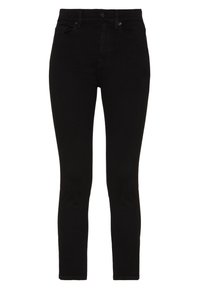 Černé skinny džíny z denimu, s vysokým pasem, pěti kapsami a těsným designem. Hladká textura a čisté švy.