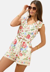 Lipsy V-NECK RUFFLE FRONT BELTED - Overal - white floral