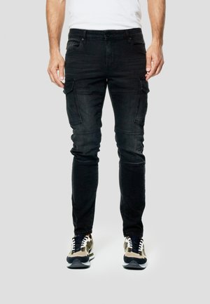 SLIM BIKER - Vaqueros slim fit - black denim