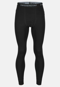 Sorte termoleggings med en ribbet tekstur. Har en elastisk talje med "SWEDEMOUNT" branding. Tætsiddende design for varme.