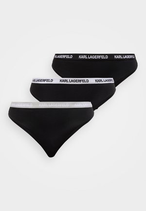Svarta bomullsbriefs i ett paket om tre, med elastiska band dekorerade med texten "KARL LAGERFELD", slät textur och klassisk skärning.