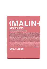 Duftkerze in einem pinken quadratischen Behälter. Das Etikett auf der Vorderseite zeigt weiße Schrift und Produktdetails. Inhalt: 9 oz (255 g).