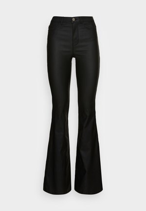 Sorte flared jeans med en tætsiddende talje, lynlås og fem lommer. Fremstillet af glat denim med en poleret overflade og uden synlige mønstre.