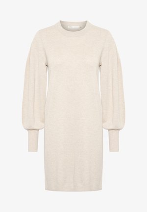 Beežist kootud kleit ümmarguse kaelusega ja pikkade puhvärviga varrukatega. Omab tekstuuri ning soonikkoes mansette, mis pakub lõõgastavat siluetti.