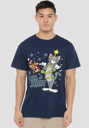 Cotton Soul, TOM AND JERRY MERRY CHRISTMAS TINSEL TANGLE - Print T-shirt - dark blue