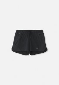 Schwarze Sportshorts mit elastischem Bund und Kordelzug. Verfügt über zwei Seitentaschen und ein Nike-Logo auf der linken Vorderseite.
